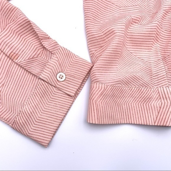 BCBGmaxazria Rose Cream Long Sleeve Cold Shoulder Top Blouse Silk Chevron Pink - Picture 12 of 12